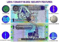 MINT CURRENCY LIBYA 1 DINAR 2002 P 68 UNC Muammar Gaddafi BUNDLE OF 100 PCS