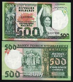 Madagascar 500 FRANCS P-64 1974 Butterfly Dancers UNC World Currency BANK NOTE