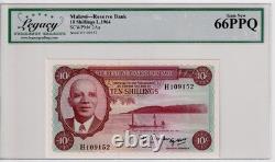 Malawi 10 Shillings 1964 Legacy Graded UNC66 H109152 RARE