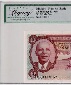 Malawi 10 Shillings 1964 Legacy Graded UNC66 H109152 RARE