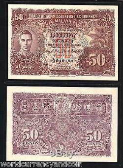 Malaya 50 Cents P10 B 1941 King George VI Unc Malaysia Currency Money Bill Note