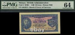 Malaya Board of Commissioners of Currency. KGVI 10c #p2, PMG 64 Choice UNC 1940