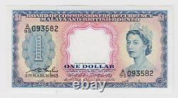 Malaya British Borneo 1 Dollar $ 1953 P1 UNC Queen Elizabeth Currency Note