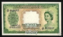 Malaya & British Borneo Malaysia $5 P2 1953 Queen Unc Rare Currency Money Note