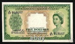 Malaya & British Borneo Malaysia $5 P2 1953 Queen Unc Rare Currency Money Note