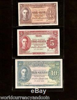 Malaya Malaysia 1 5 10 Cents P6 P7 P8 1941 King George VI Unc Currency Monet Set