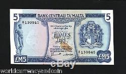 Malta 5 Pounds P32b1967 Euro Bird Unc Map Statue Sun Boat Currency Money Note