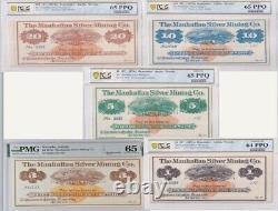 Manhattan Silver Mining Co. Austin Nevada $1,3,5,10,20, Set of 5, 187 s, UNC GEM