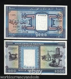Mauritania 1000 Ouguiya P-7g 1995 Camel Fish Hut Unc World Currency Bank Note