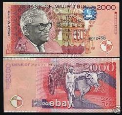 Mauritius 2000 RUPEES P-55 1999 Bullock Mauritian UNC RARE World Currency NOTE