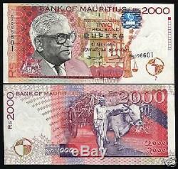 Mauritius 2000 Rupees P48 1998 Error Unc Ramgoolam Ox Currency Africa Bill Note