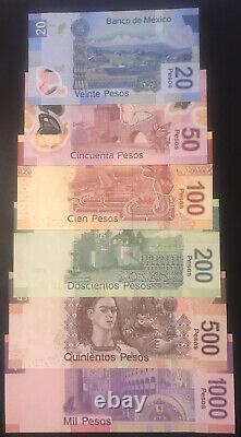 Mexico 20 1000 pesos 5 banknote set of 2013 2017 UNC Currency