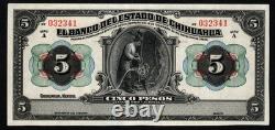 Mexico Chihuahua 5 Pesos Banknote Currency 1914. Nd Serie A No. 032341 Gem Unc