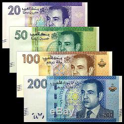 Morocco 4 PCS Banknotes Collect 20,50,100,200 Dirhams MAD Real Currency UNC