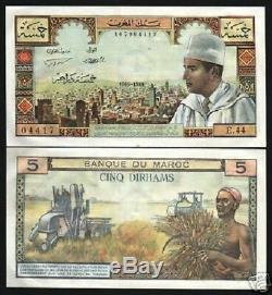Morocco 5 Dirhams P53 1969 King Muhammad V Unc Tractor Currency Money Bank Note