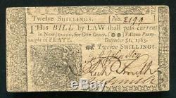 NJ-156 DECEMBER 31, 1763 12s TWELVE SHILLINGS NEW JERSEY COLONIAL CURRENCY UNC