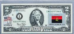 National Currency Note US Two Dollar Bill $2 Stamp Collection Flag Angola Unc