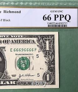 Near Solid $1 Dollar Bill Fancy Serial Number Binary Currency Gem? UNC 66 PPQ