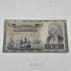 Netherlands 20 GULDEN P-54 1941 WWII Era UNC Dutch Sailing Ship Currency NOTE