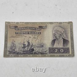 Netherlands 20 GULDEN P-54 1941 WWII Era UNC Dutch Sailing Ship Currency NOTE