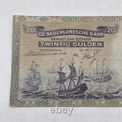 Netherlands 20 GULDEN P-54 1941 WWII Era UNC Dutch Sailing Ship Currency NOTE