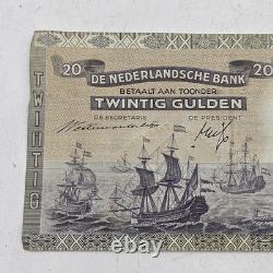 Netherlands 20 GULDEN P-54 1941 WWII Era UNC Dutch Sailing Ship Currency NOTE