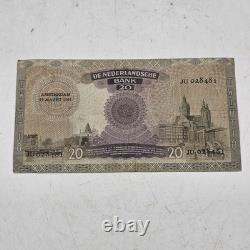 Netherlands 20 GULDEN P-54 1941 WWII Era UNC Dutch Sailing Ship Currency NOTE