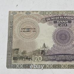 Netherlands 20 GULDEN P-54 1941 WWII Era UNC Dutch Sailing Ship Currency NOTE