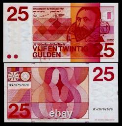 Netherlands 25 GULDEN P-92 1971 Pre Euro UNC Dutch 10 Digit # Currency BANK NOTE