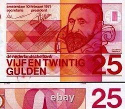 Netherlands 25 GULDEN P-92 1971 Pre Euro UNC Dutch 10 Digit # Currency BANK NOTE
