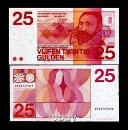 Netherlands 25 GULDEN P-92 1971 Pre Euro UNC Dutch 10 Digit # Currency BANK NOTE