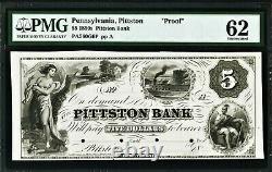 Obsolete Currency PROOF 1850's Pittston, PA- Pittston Bank $5 18 PMG Unc. 62