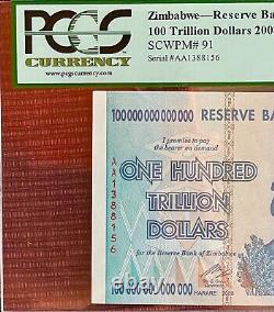 Official Authentic Certified 2008 Zimbabwe 100 Trillion P91 Aa Unc Pcgs 66 Ppq