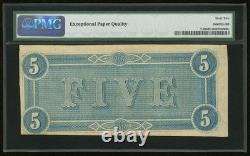 PMG UNC 62. T-69 $5 1864 Confederate States Civil War Obsolete Banknote Currency