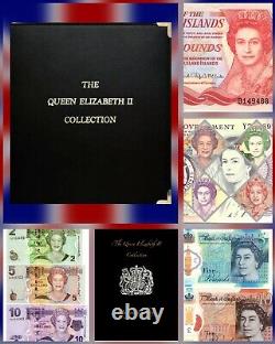 Queen Elizabeth II, 20 Pieces Banknote Album Set, UNC Currency / Coins