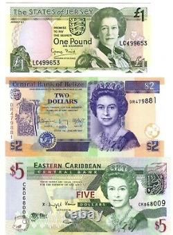 Queen Elizabeth II, 20 Pieces Banknote Album Set, UNC Currency / Coins