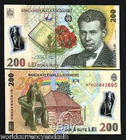Romania 200 Lei P122 2007 Polymer Book Flower Unc Currency Money Bill Bank Note