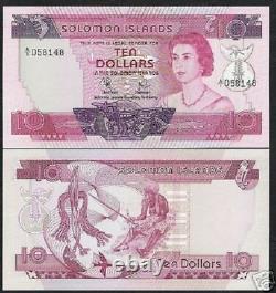SOLOMON ISLANDS 10 Dollars P-7 1977 QUEEN A/1 Pfx UNC RARE PACIFIC CURRENCY NOTE