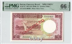 SUDAN 5 Pounds 1956, P-4s CURRENCY BOARD, PMG 66 EPQ Gem UNC, Rare Variety
