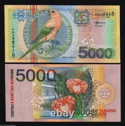 SURINAME 5000 GULDEN P-152 2000 x 1 Pcs MILLENNIUM BIRD SNAKE UNC CURRENCY NOTE