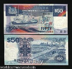 Singapore 50 Dollars P22a 1987 Ship Duck Bridge Unc Currency Money Bill Banknote