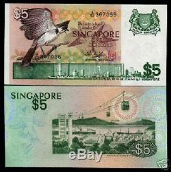 Singapore 5 Dollars P10 1976 Bird Cable Car Unc Currency Money Bill 10 Bank Note