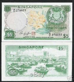 Singapore 5 Dollars P2 D 1973 Boat Orchid Unc World Currency Money Bill Banknote