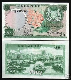 Singapore 5 Dollars P-2 1967 Boat Orchid Rare Unc World Currency Asean Bill Note