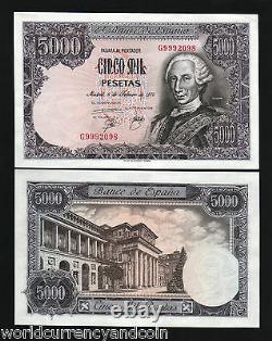 Spain 5000 5,000 Pesetas P-155 1976 Euro King Carlos III Unc Currency Money Note