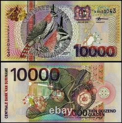 Suriname 10000 GULDEN P-153 2000 Millenium BIRD Flower Plant UNC Currency NOTE