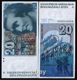 Switzerland 20 FRANCS P-55 1992 Swiss Ladder Mountain Climbing UNC Currency NOTE