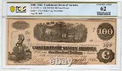 T-40 PF-1 1862 $100 Confederate Paper Money PCGS-B Unc 62 Savage, Dep, NC