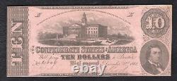 T-52 1862 $10 Ten Dollars Csa Confederate States Of America Currency Note Unc