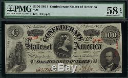 T-56 $100 1863 Confederate Currency CSA Graded PMG 58 EPQ Choice About Unc